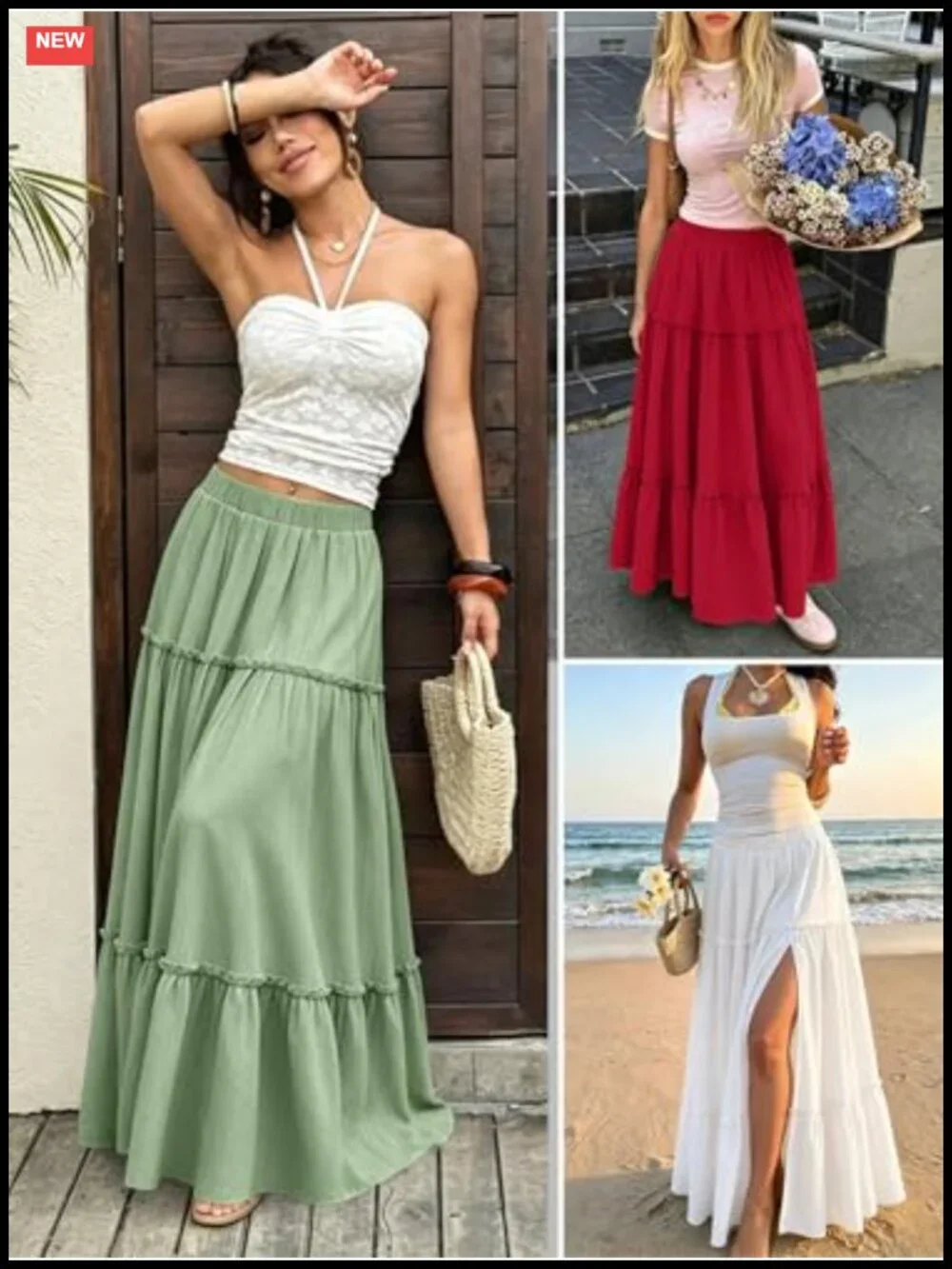 Maxi Skirt for Women 2026 Summer Tiered Pleated Ruffle Flowy Boho Long Skirt